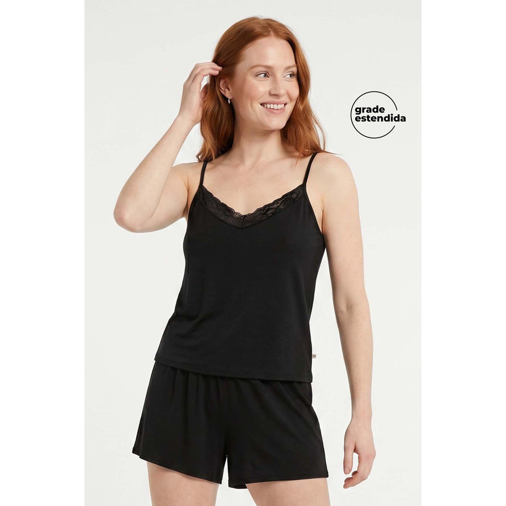 Pijama Curto Feminino Malha de Viscose Marialícia Preto