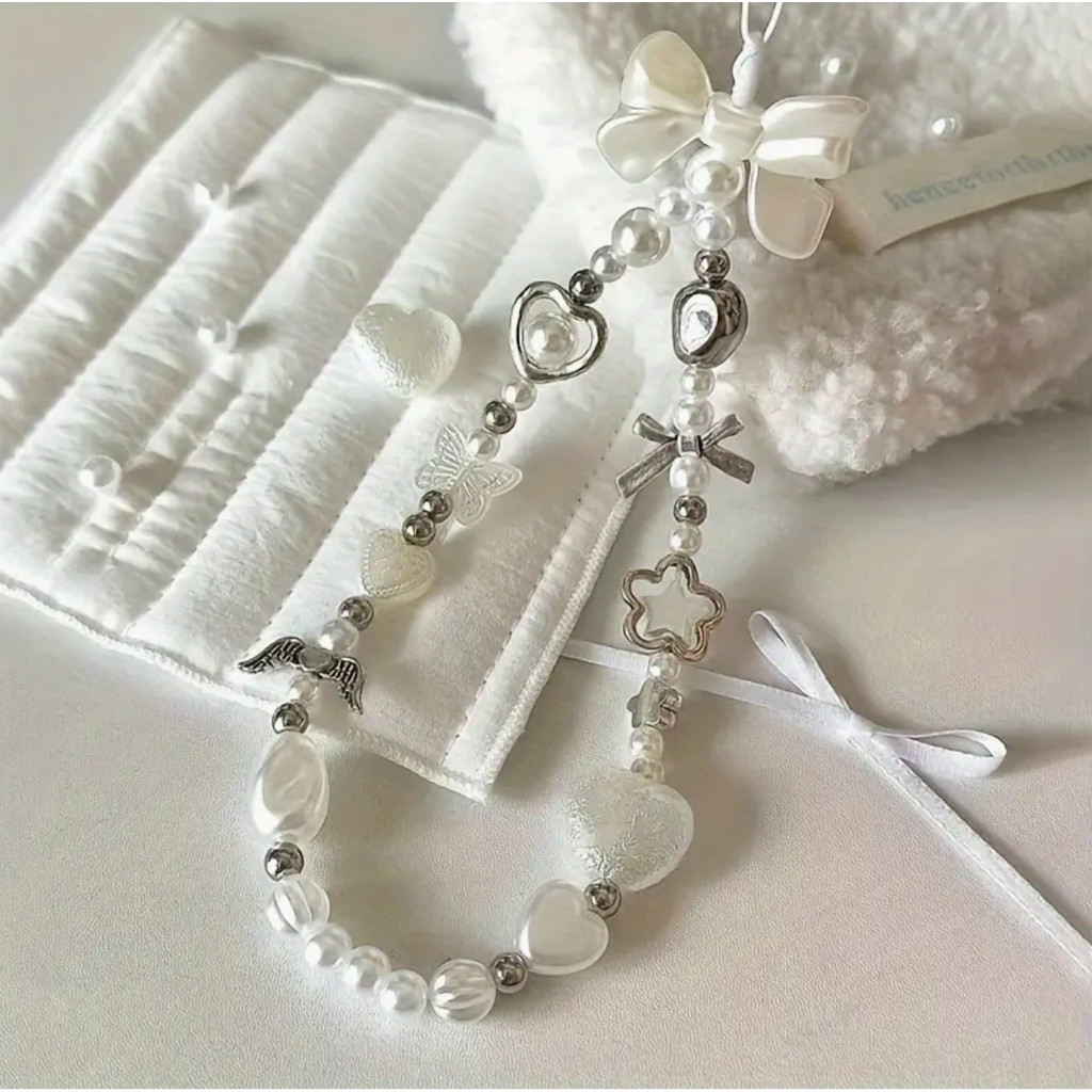 Cordão de pulso com corrente de pérolas sintéticas e contas, estilo ins, doce, para celular e acessório de câmera CCD 09