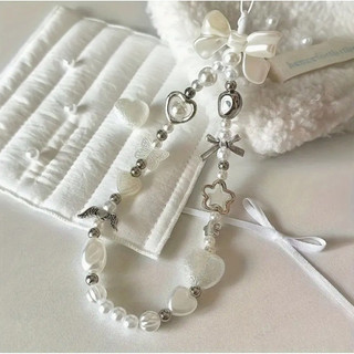 Cordão de pulso com corrente de pérolas sintéticas e contas, estilo ins, doce, para celular e acessório de câmera CCD 09