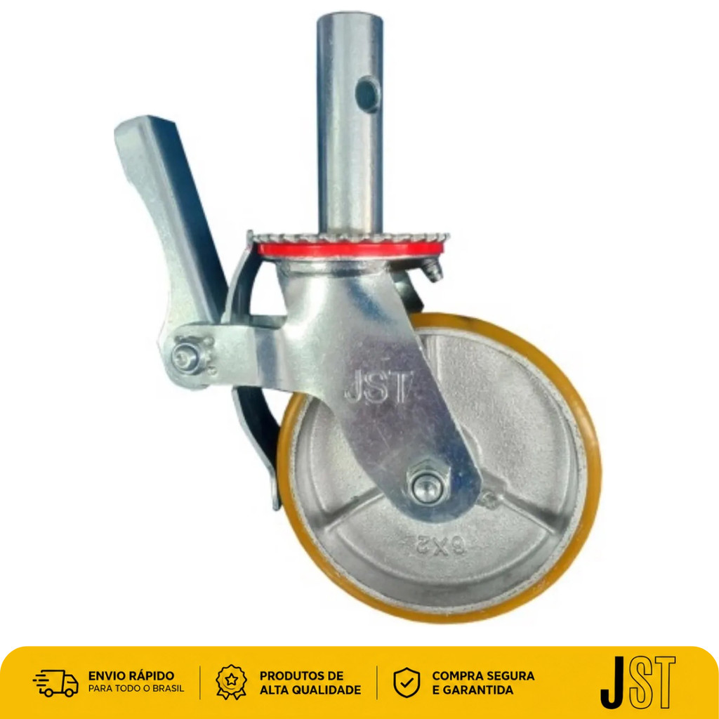 Rodízio para Andaime Roda de Poliuretano Freio 400kg JST Giratório 150mm