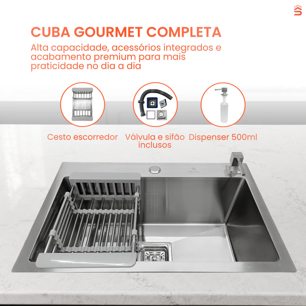 Cuba Cozinha Gourmet Inox 304 60x40 Escovada 3mm Espessura Completa Antirruído · foto 2
