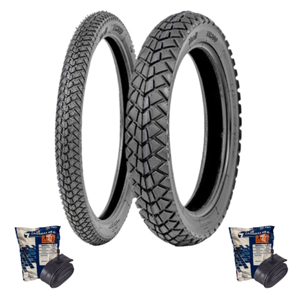 Kit Par Pneu Moto Vipal TR300 90/90-18 Traseiro + 275-18 Dianteiro TITAN FAN FACTOR YBR + Câmaras MG18 Gulfair