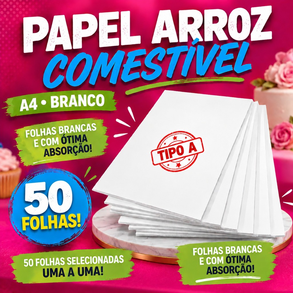 Recomendação Yona - 50un Papel de Arroz A4 Branco Artimagem Papel Tipo A