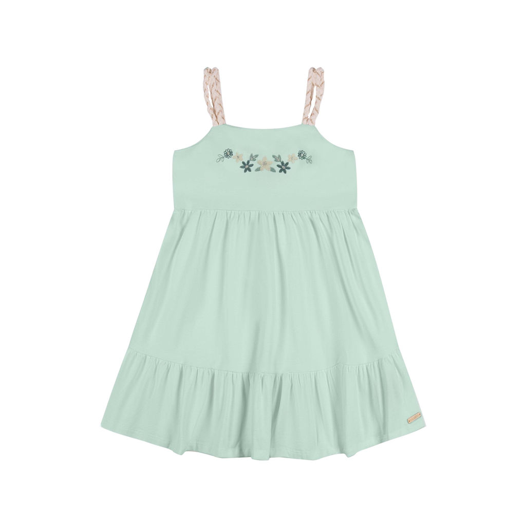Vestido Infantil Menina Bordado Flor Colorittá Verde