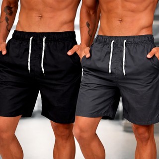 Kit 2 Bermuda Tactel Shorts Masculino Básico Liso Academia Cordão Praia Mauricinho Bolso Leve
