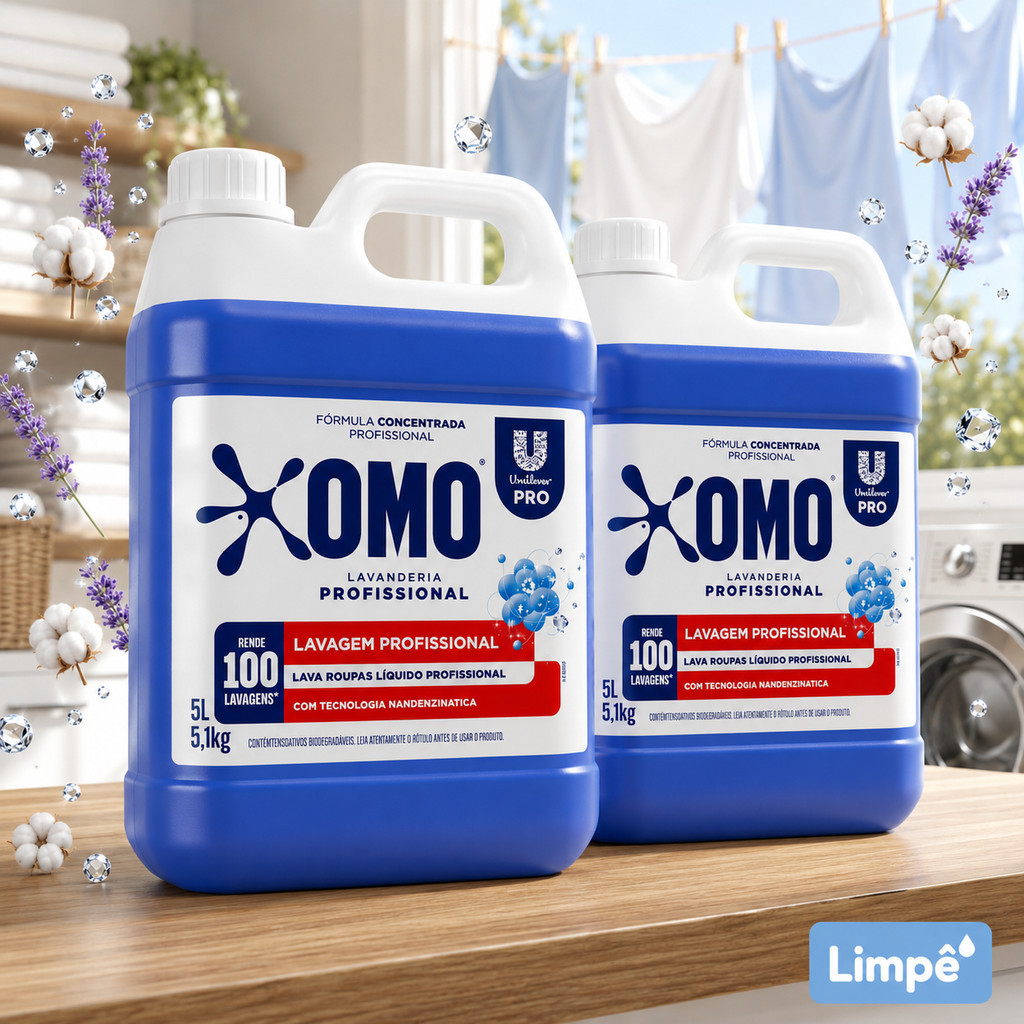 OMO PRO Sabão Líquido 5L 200 Lavagens Kit 2 Unidades Concentrado Remove Manchas Econômico