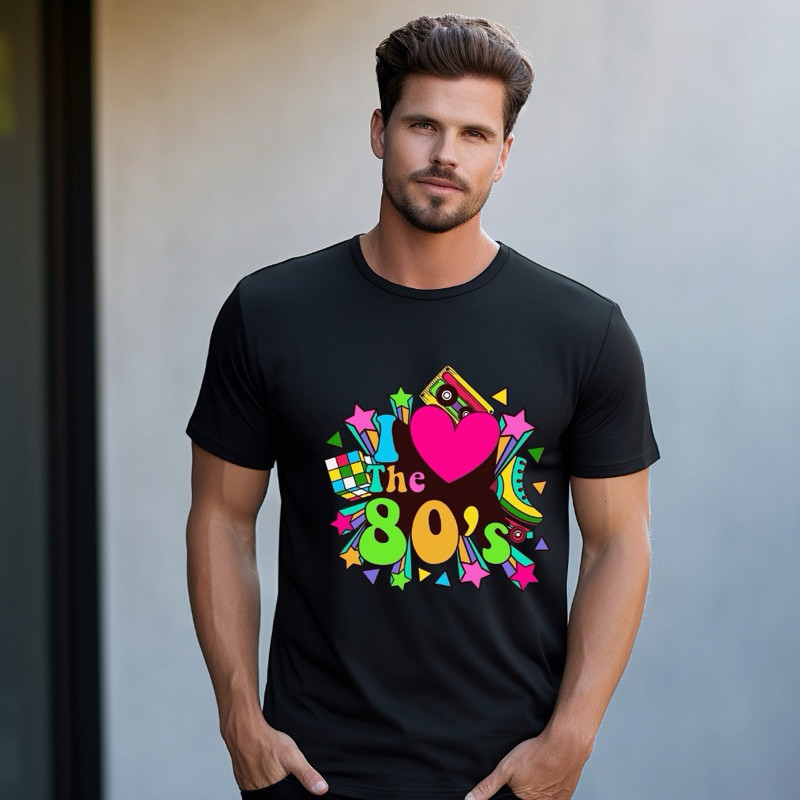 [Camiseta Premium em Algodão Puro]GXG Camiseta Unissex Algodão T-shirt Eu Amo os Anos 80 - Adulto e Plus Size