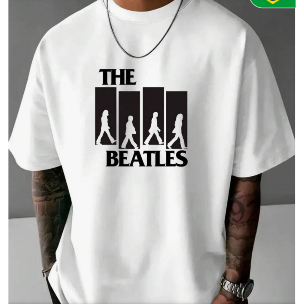 [Camiseta Vintage Masculina Algodão]HYP Camiseta Estampada Popular Dos Beatles, Camiseta Unissex 100% Algodão, Casual E 
