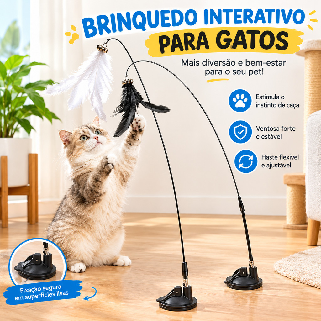 Varinha Brinquedo Interativa para Cães e Gatos | Bastão com Penas e Sinos