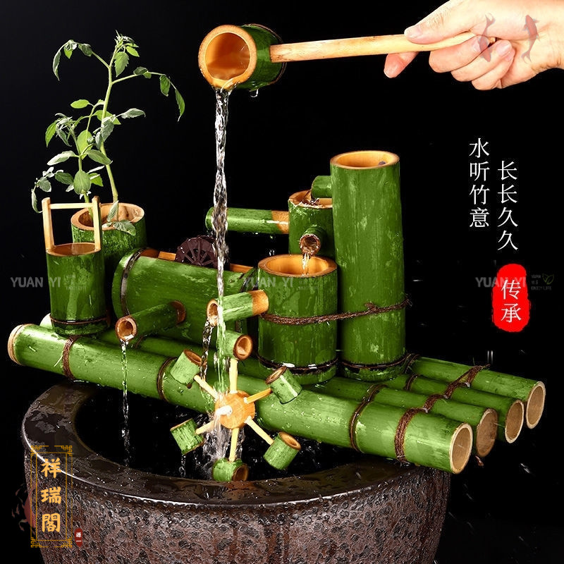Enfeite de fonte de água em bambu natural, oxigenador de circulação automática, decoração para aquário
