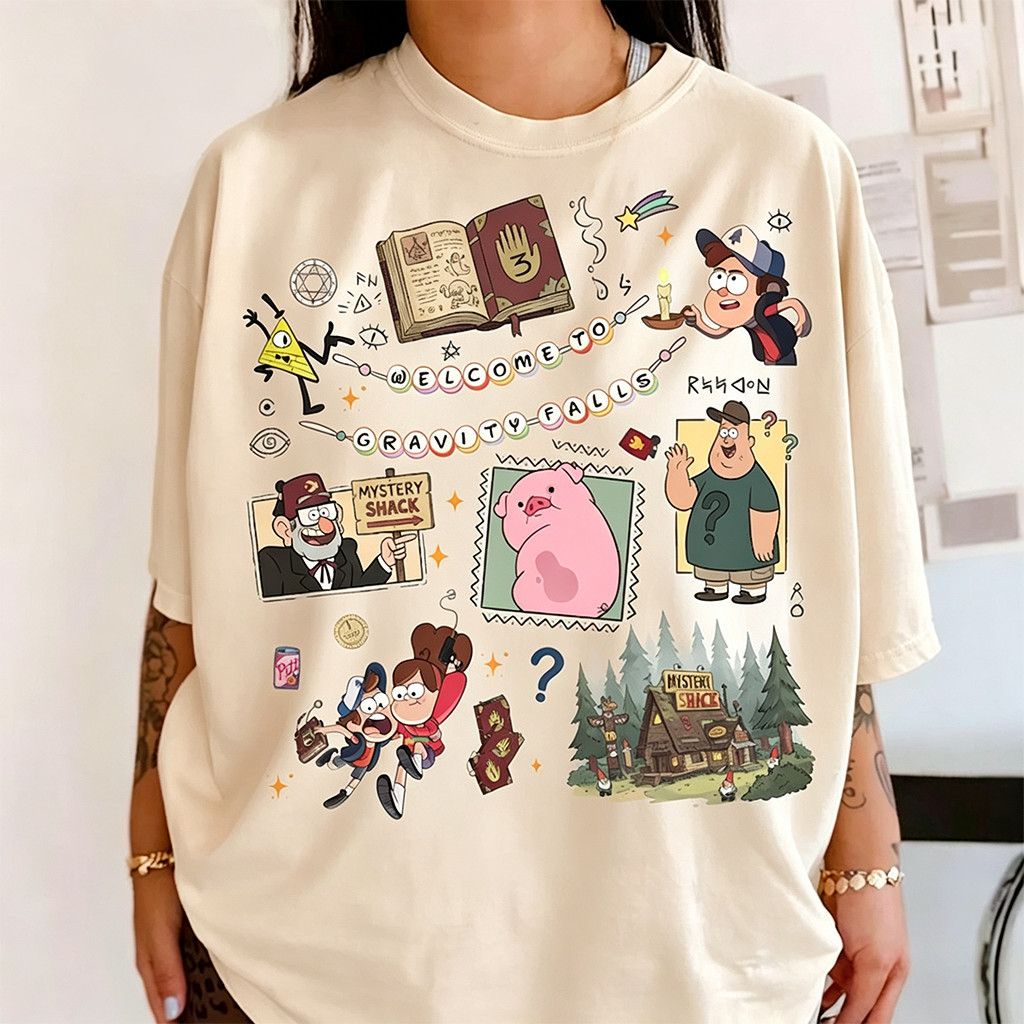 Camiseta Unissex Oversized Estampa Gráfica Gravity Falls Desenho Animado Retro Confortável Camiseta Casual para Fãs