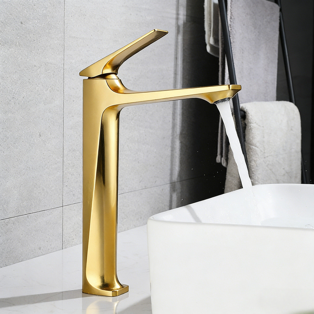Torneira Banheiro Monocomando Bica Alta Inox 304 Luxo Dourada Gold 30cm Quente e Frio Yesop — imagem 2 de 2
