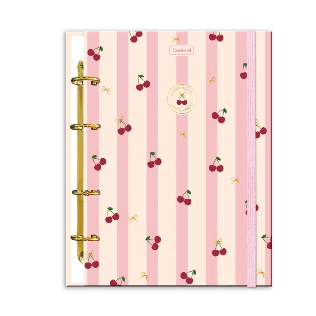 Caderno Argolado Colegial 80fls Cherry Lovers - CADERSIL Capa:Listrado Rosa