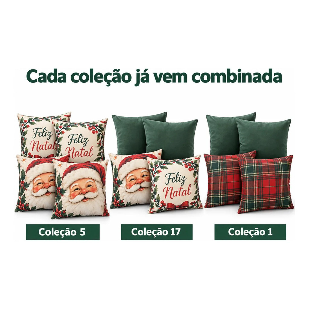 Kit 2 ou 4 Capas de Almofada de Natal 40x40 Suede Estampada Papai Noel Xadrez Decorativa Sofá Sala — imagem 2 de 2