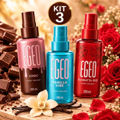 Kit 3 Body Splash Egeo Fragancias refrescantes Vanilla + Flora Red + Choc (200 ml cada)
