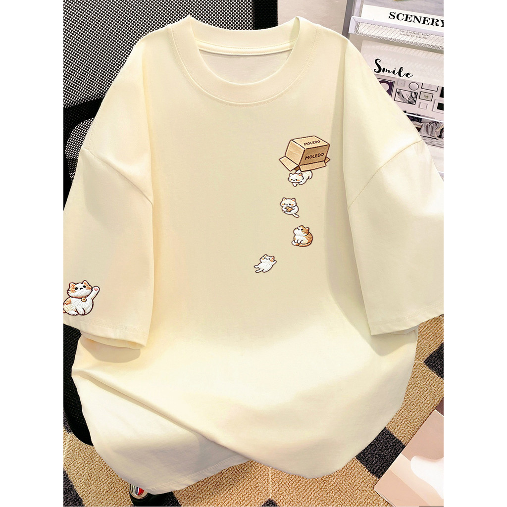 Verão de manga curta camiseta masculina americano impresso dos desenhos animados diversão puro algodão gato masculino fe