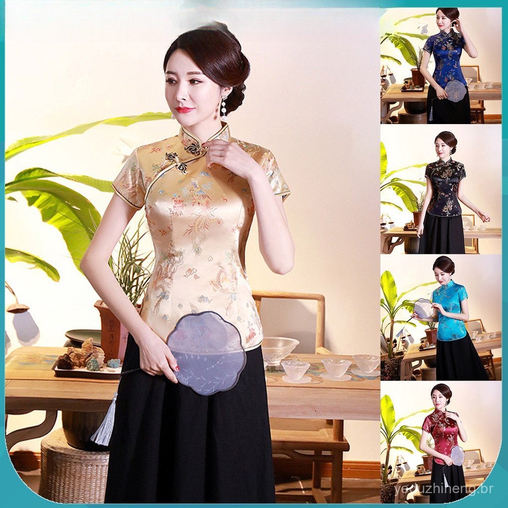 Vestido tradicional chinês (cheongsam) da marca Yal, com design requintado e fecho de botões, modelo: ROD3.
