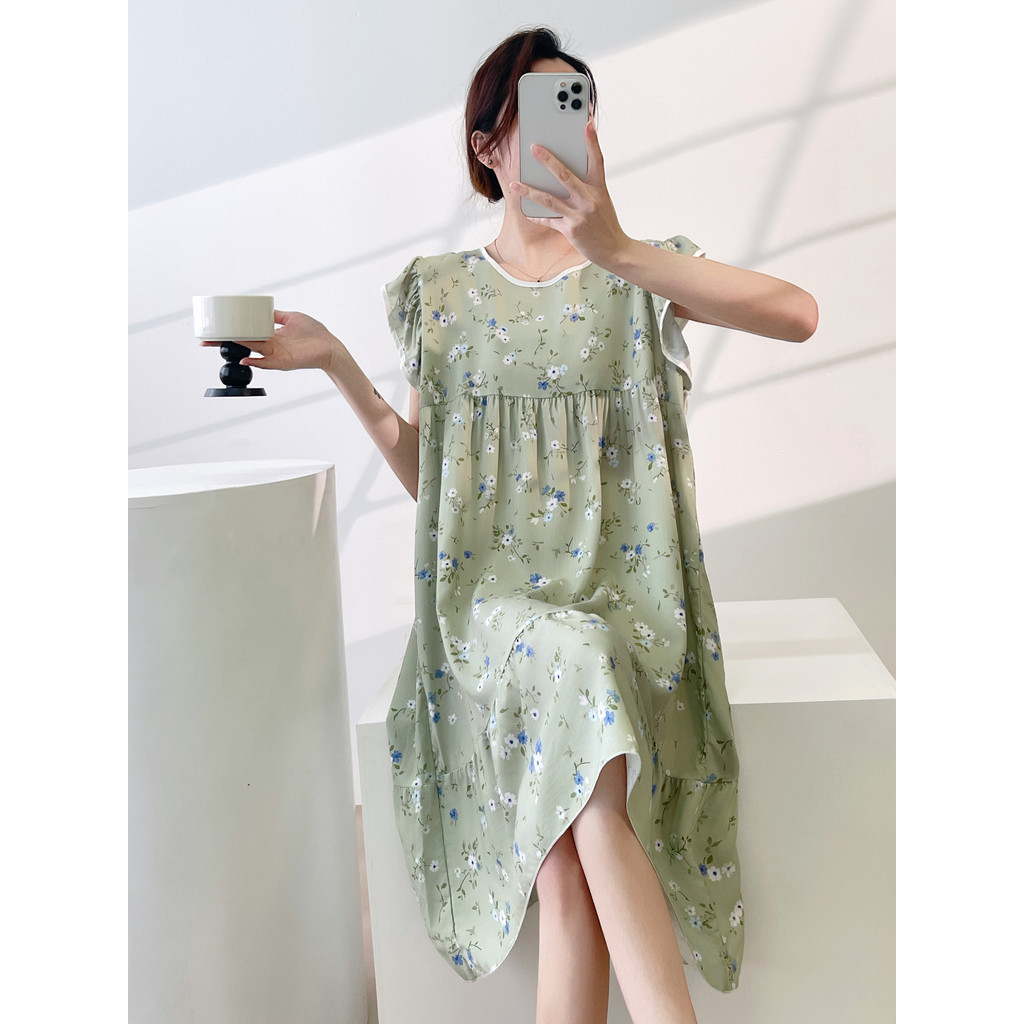 2026 novo estilo algodão seda camisola feminina verão Pastoral fresco respirável algodão Artificial de manga curta confo