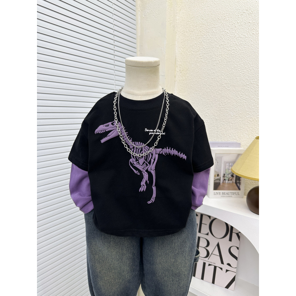 Meninos puro algodão manga comprida camiseta 2025 novo estilo crianças primavera outono inverno férias de duas peças din