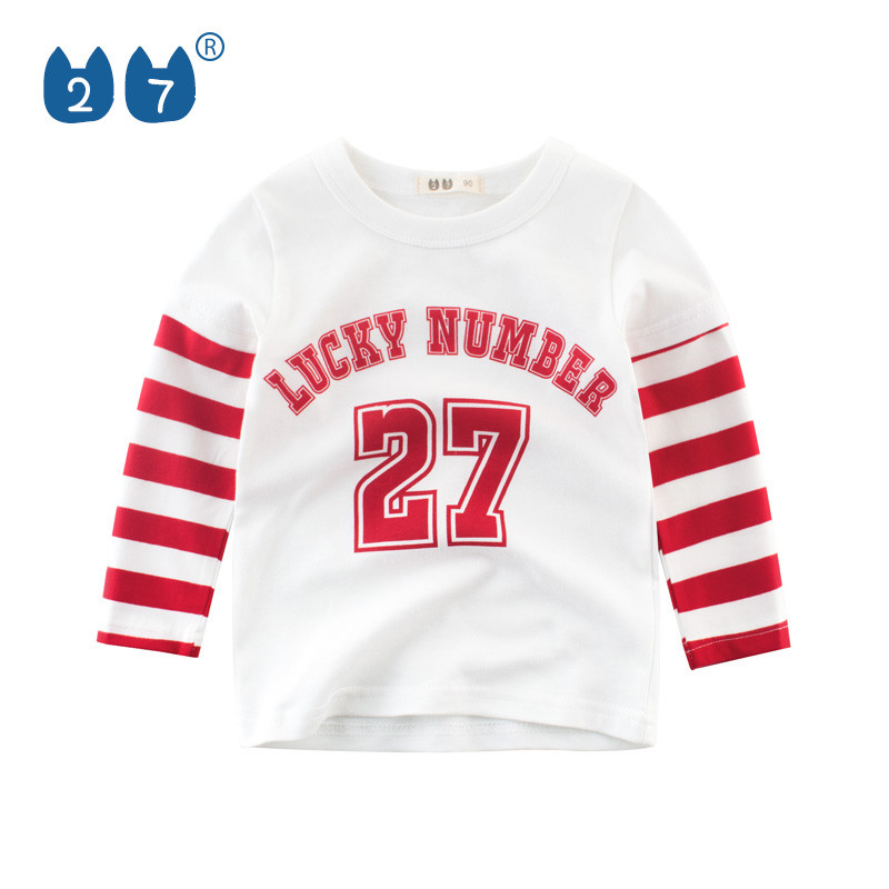 Crianças roupas crianças primavera 2025 novo estilo meninos puro algodão contraste cor de manga comprida camiseta bebê c