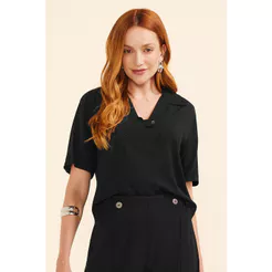 Blusa Feminina Viscose Com Abertura Marialícia Preto