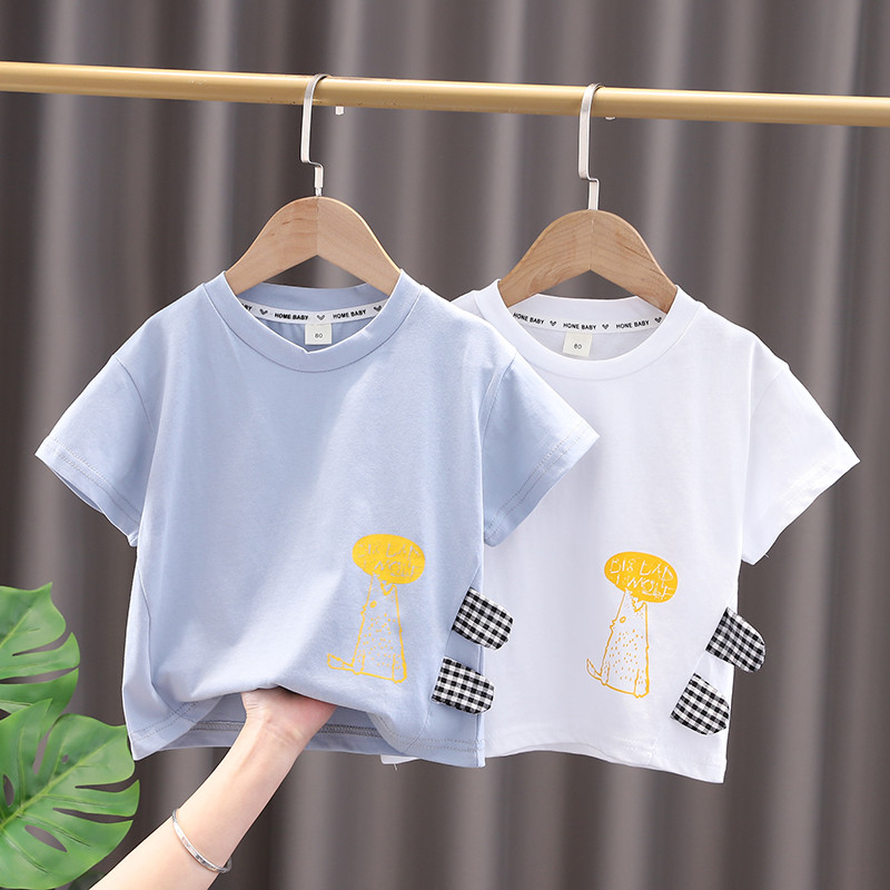 Meninos estilo ocidental camiseta de manga curta verão versão coreana crianças meia manga topo bebê verão puro algodão c