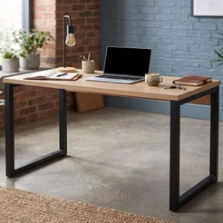 Escrivaninha Mesa Escritório Office 120cm Industrial Preto Fosco e Carvalho Preto Fosco/Carvalho