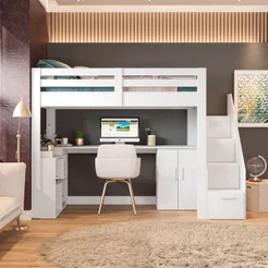 Cama Office Multifuncional Solteiro Adulto Star Plus Casatema MadeiraOriginals Branco