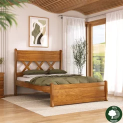 Cama X Casal Madeira Maciça Marrom/Mogno/Mel Casal