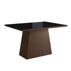 Mesa para Sala de Jantar 120x90cm com Vidro Lapidado Preto/Tabaco Tabaco/Preto