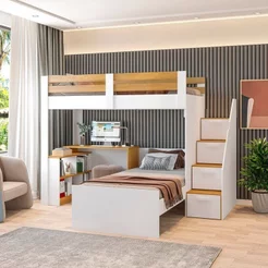 Beliche Multifuncional Solteiro Adulto com Escrivaninha Star Office Casatema MadeiraOriginals Branco