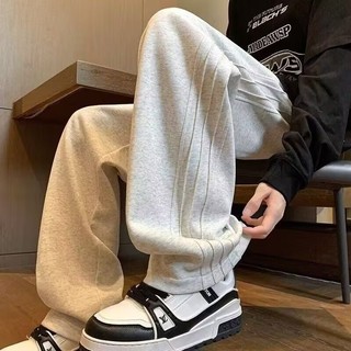 Outono inverno novo estilo ins listras na moda forro de lã moletom masculino perna larga sweatpants solto All-Match calç