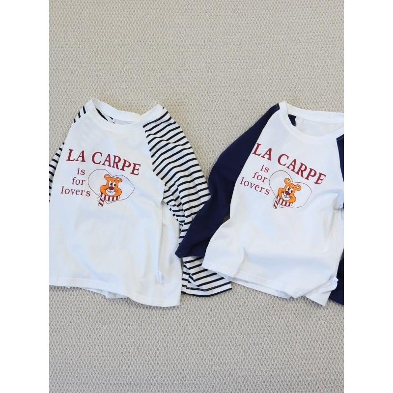Meninas outono estilo cor-bloqueando manga comprida camiseta 90-150 tamanho médio grande crianças meninas carta impressã