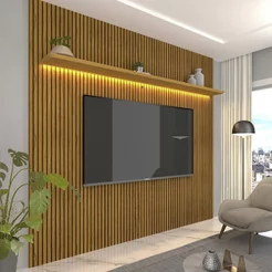Painel para TV até 90 Polegadas com LED 100% MDF 224CMX250CM Impressão Ripada Requinte Marrom Naturale