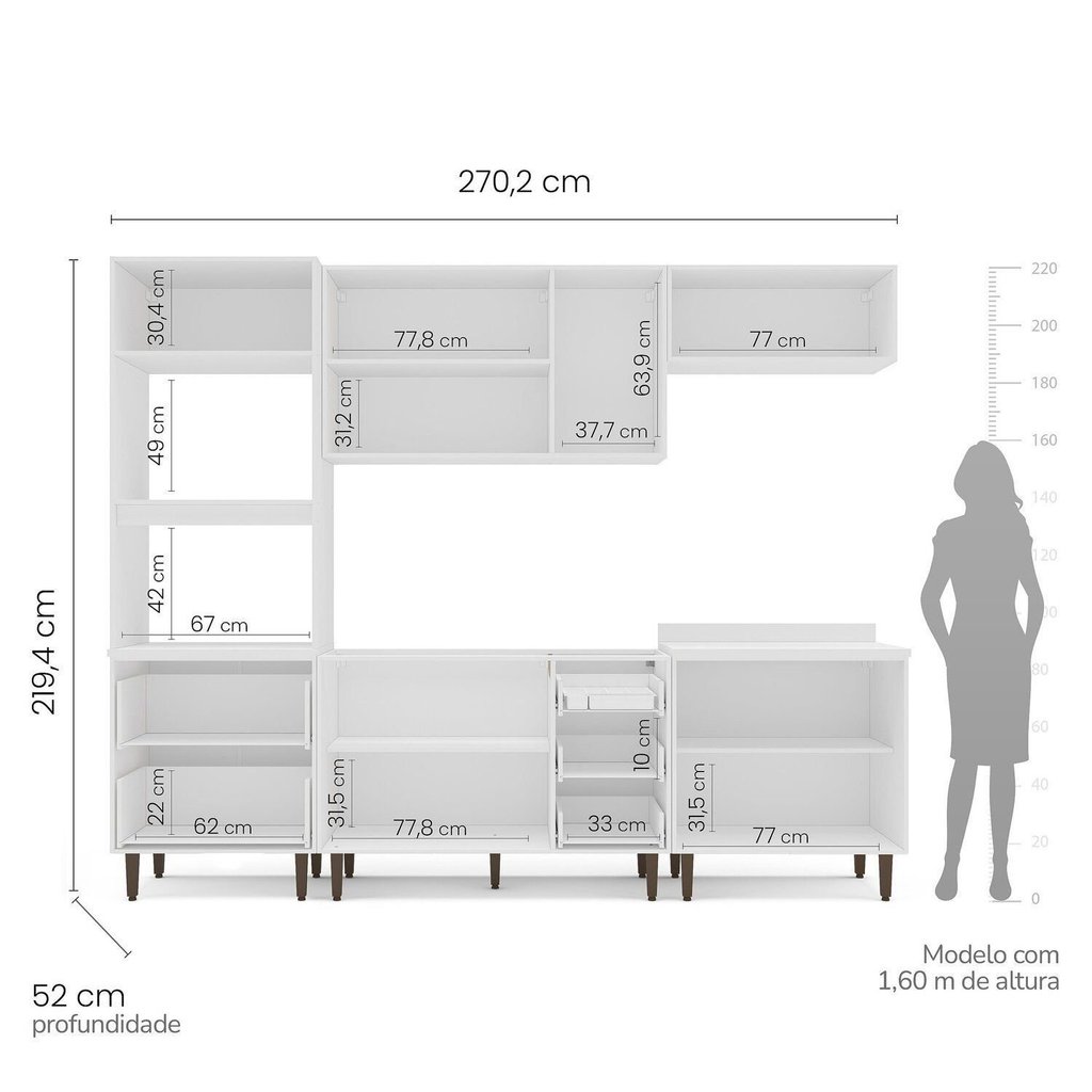 Cozinha Pérola Completa Modulada 5 Peças Torre Quente Aéreo 3 Portas Balcão 120 Balcão 80 e Basculante Yescasa — imagem 2 de 2