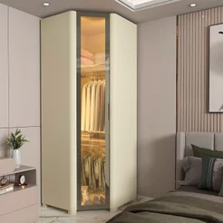 Módulo Guarda-Roupa Canto Innova Reflecta 1 Porta com LED 100% MDF Bege/Off White