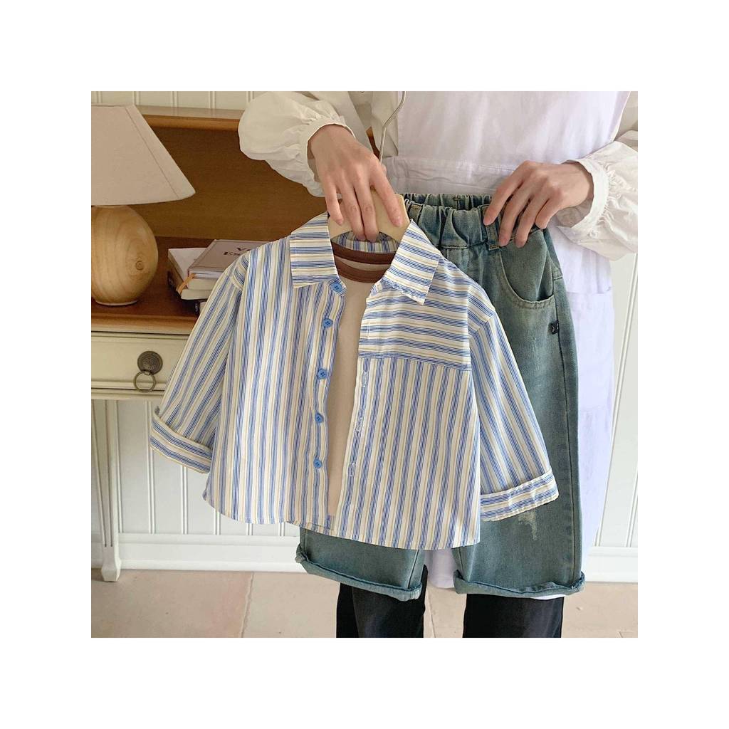 Meninos camisas 2-8 anos de idade outono meninos bebê listrado camisas casuais crianças primavera topos mangas compridas