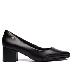 Scarpin Feminino Ramarim Couro Salto Bloco Bico Fino Preto
