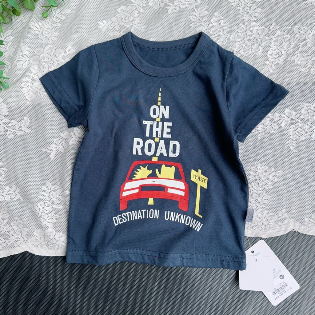 Meninos puro algodão de manga curta camiseta crianças verão azul marinho cor carro impressão bebê topo crianças meia man