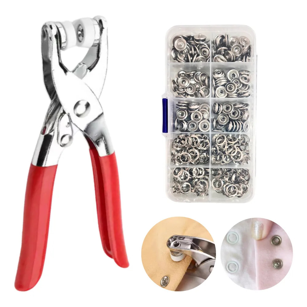 2x Alicate Manual Botão Pressão Metal + 100 Botões