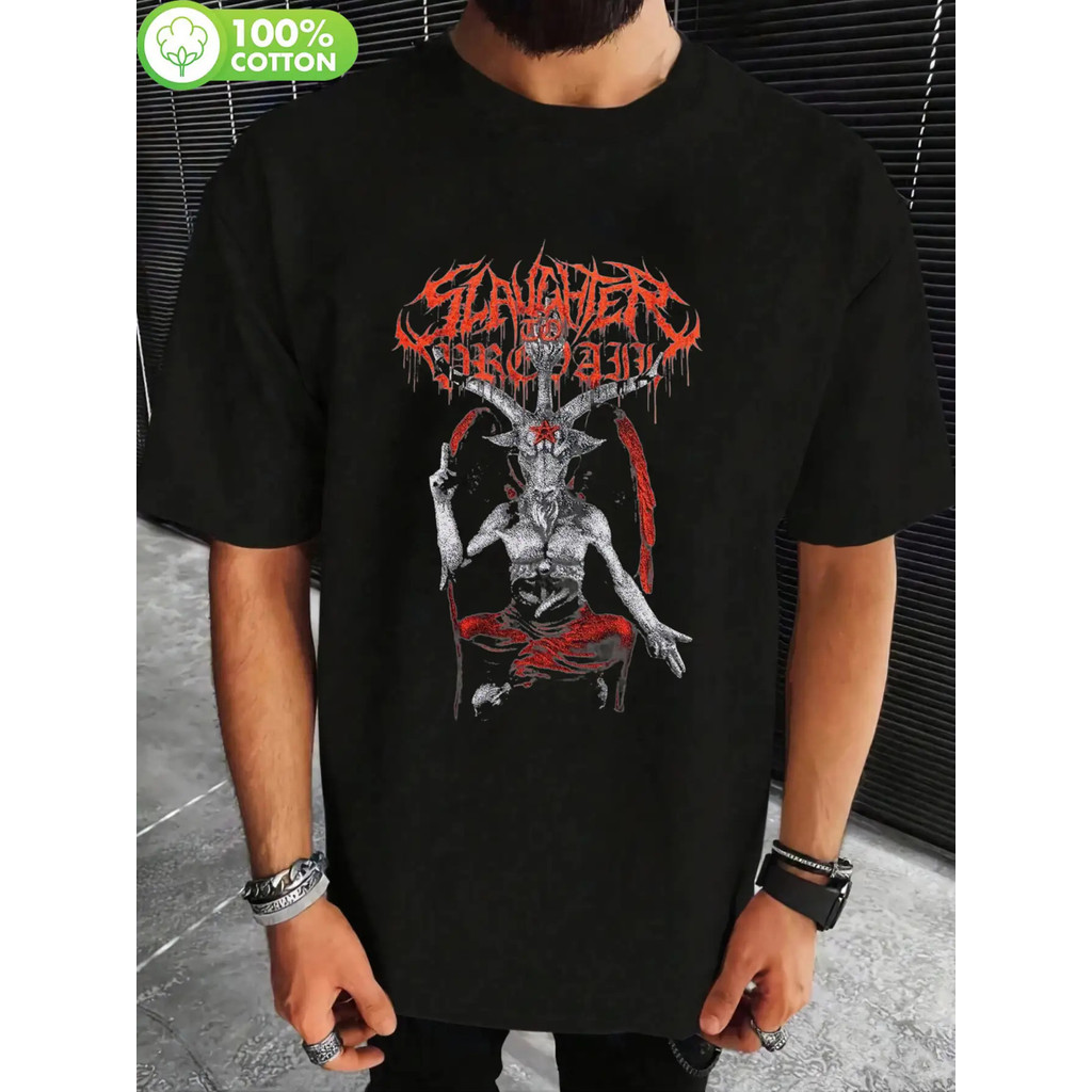 Camiseta Unissex Oversized Plus Size Feminina Masculina Baphomet Slaughter to Prevail Gótica   100%  Estilo Streetwear