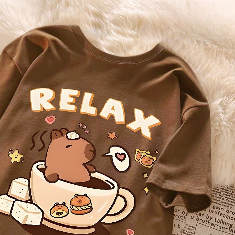 Camiseta Feminina Basica 100% Algodão Premium (Unissex) Larga Estampa Relax Capivara Capibara em Oferta na Shopee