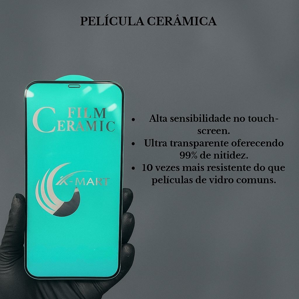 Kit 3em1 Película Traseira + Película Câmera Transparente + Película Tela Cerâmica iPhone 11 12 13 14 15 16 Pro Max