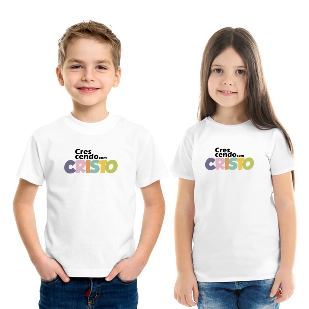 Camisa Infantil Crescendo com Cristo Moda Evangelica Gospel Infantil e Juvenil Em Algodão
