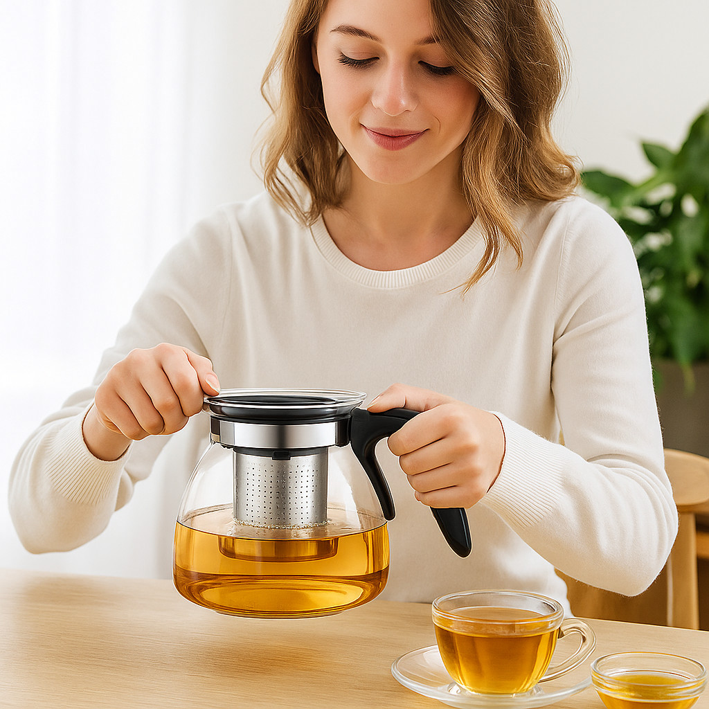 Chaleira de Vidro Infusor 950 ou 350ml Bule Infusor Inox Chá Café Ervas Transparente Bule Sortido