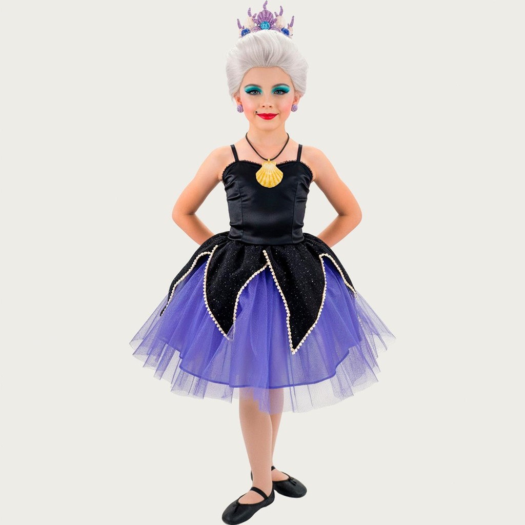 Fantasia Infantil Menina de Luxo Cosplay Úrsula Vilã Disney Pequena Sereia Festa Halloween Carnaval em Oferta na Shopee