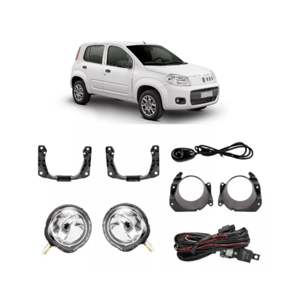 Farol de Milha Fiat Uno 2010 a 2017 Shocklight Auxiliar Neblina Botão Original Kit