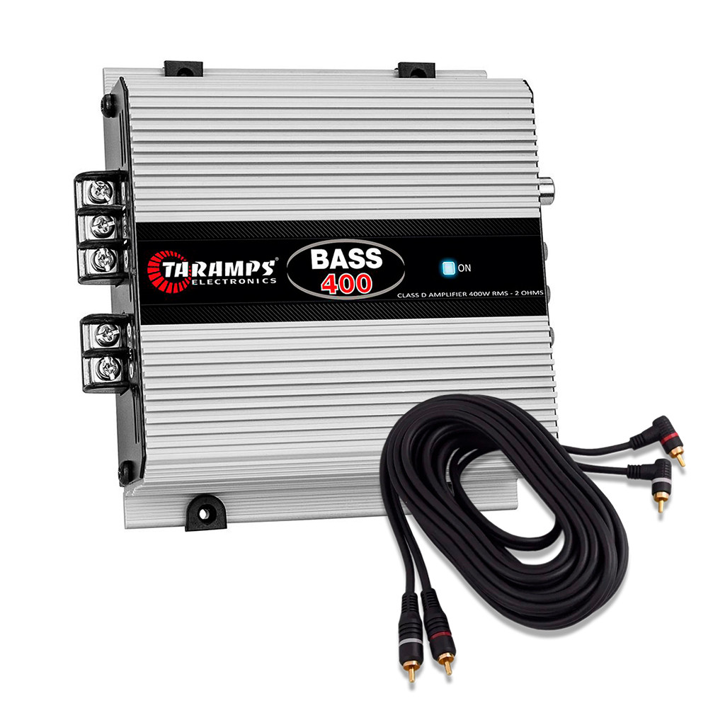 Módulo Amplificador Taramps BASS400 400W RMS 1 Canal 2 Ohms Amplificador Digital Som Automotivo + Cabo RCA 3 Metros