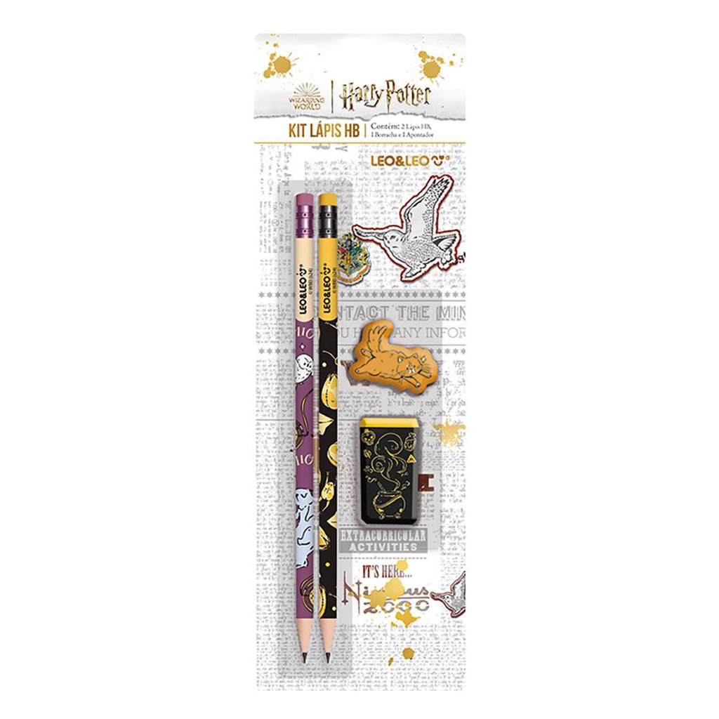 Kit escolar lápis preto com 2 unidades + apontador + borracha Harry Potter Leonora