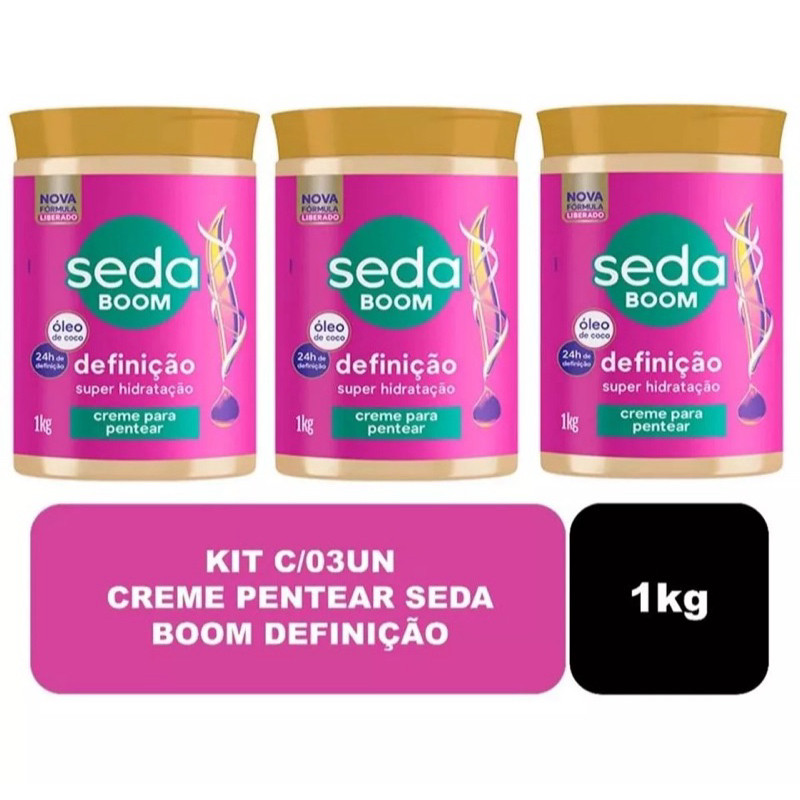 Creme de Pentear Seda Boom Definição 1kg - kit com 3 unidades